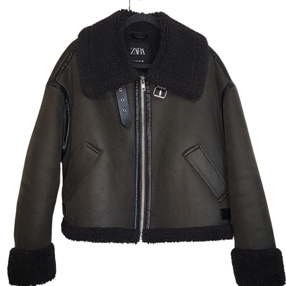 ZARA Women's Aviator-Style Double Faced Jacket Green Size Medium - Picture 3 of 8